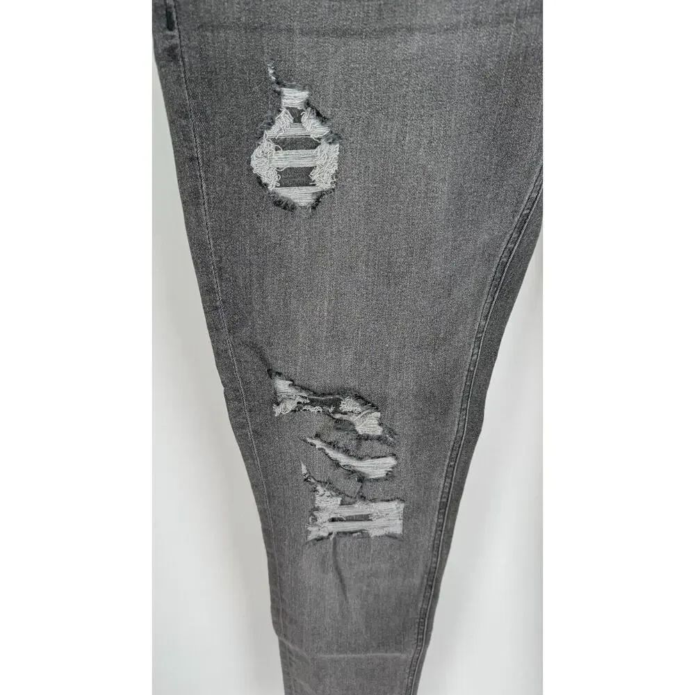 ADPT Mens Grey Denim Spray On Skinny Fit Jeans Distressed Heavy Rips Size 34x32